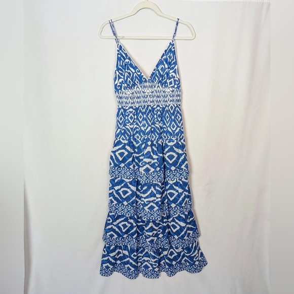 NWT Caroline Constas Blue and White Geometric Ikat Maxi Dress in size Large - Picture 5 of 10